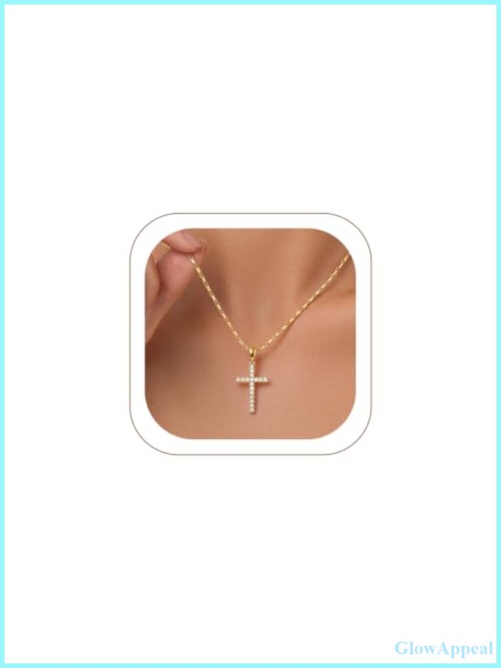 14k Gold Plated Cubic Zirconia Cross Necklace Women 18in